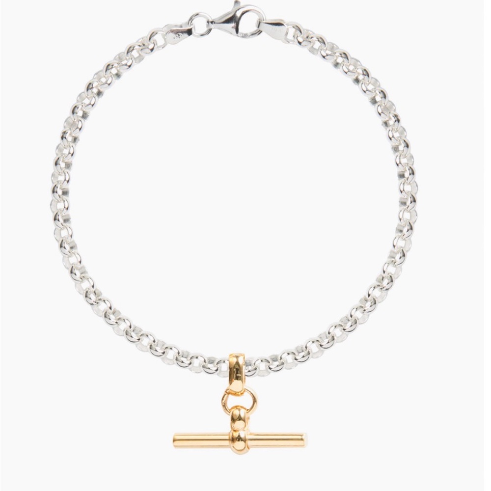 Silver Belcher Bracelet with Gold T-Bar